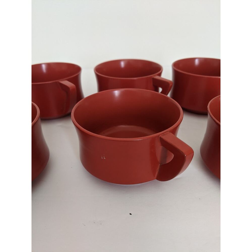 Vintage Brembo Okinawa Red Lacquerware Tea Cups Set of 6 Japan MCM - Picture 1 of 13